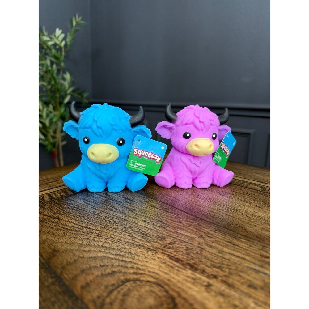 Squeeezy Highland Cow Squishy Set of 2 Blue Purple Sensory Fidget Toys NWT